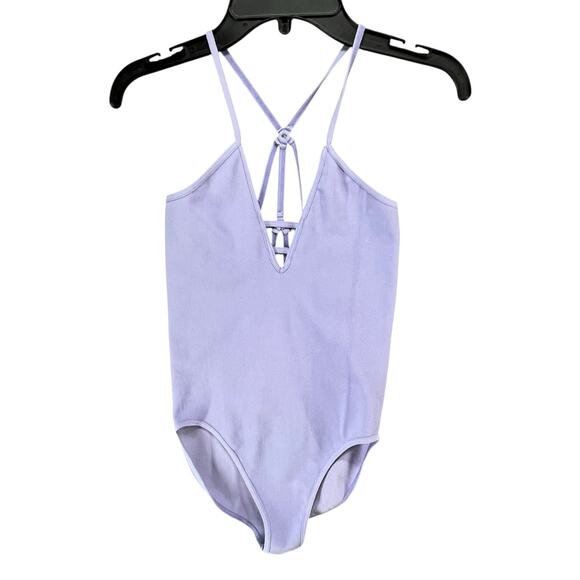 Free People Movement Dance All Day Bodysuit M-L Nitro Purple Strappy Boho Active - Picture 2 of 11
